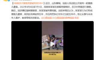 保姆猥褻男嬰獲刑五年 禁止從事與未成年人相關(guān)職業(yè)